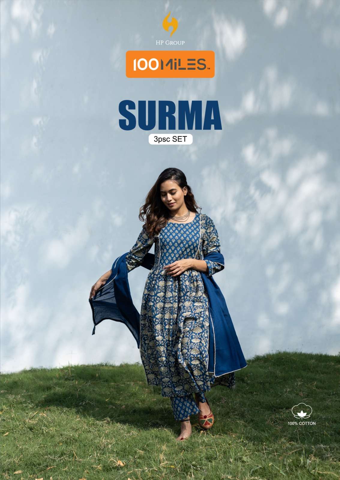 SURMA BY 100 MILES BRAND -  PURE COTTON PRINTED FABRIC LACE DETAILING NYRA CUT KURTI WITH PURE COTTO...