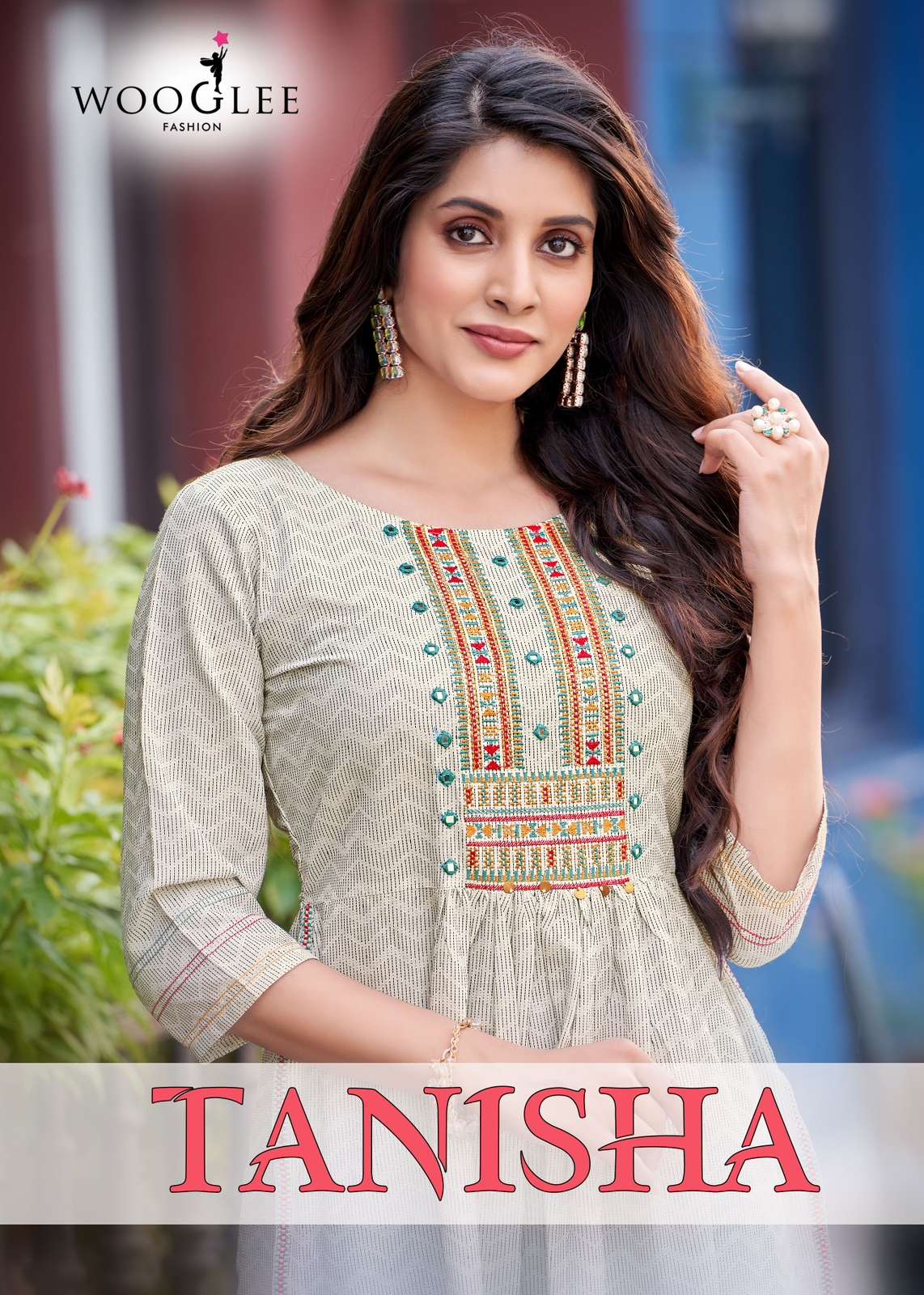 TANISHA BY WOOGLEE BRAND - RAYON PRINT NAIRA CUT FANCY EMBROIDERY WORK KURTI - WHOLESALER AND DEALER