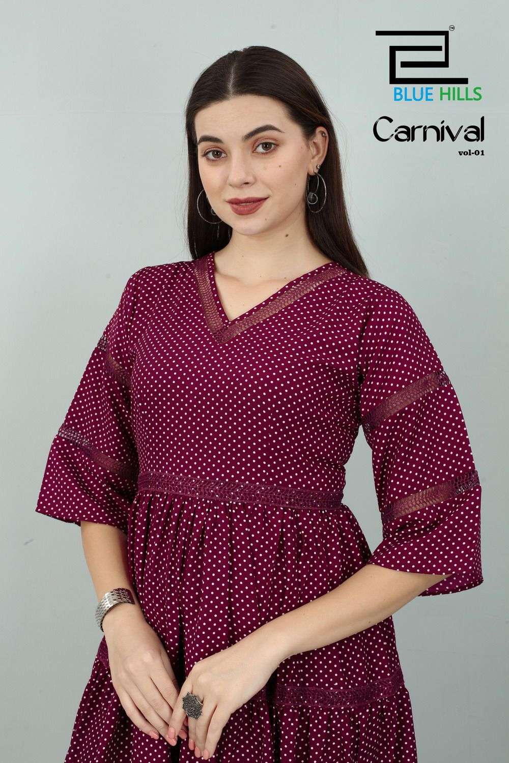 CARNIVAL BSY POLYESTER FANCY TUNICS WITH COTTON LACE PATTERN AND DESIGNER SLEEVES BY BLUE HILLS BRAN...