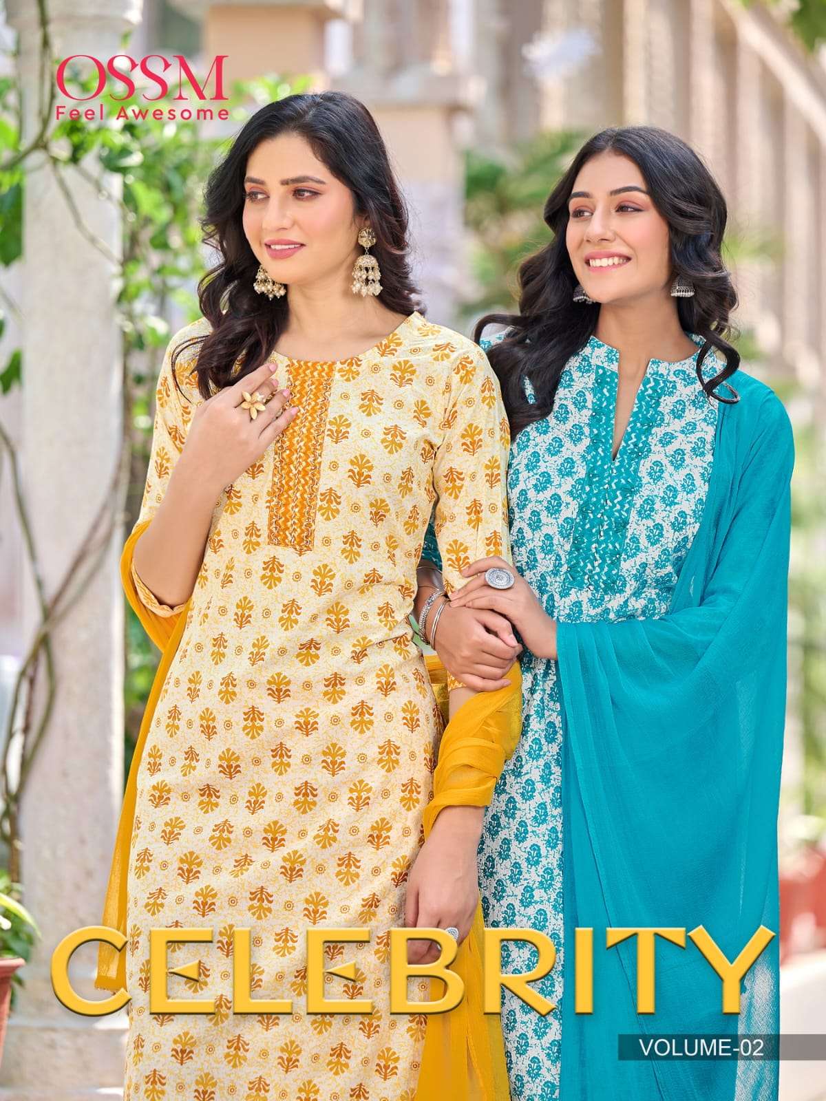 CELEBRITY VOL 02 COTTON PRINT 60*60 SUMMER WEAR KURTI WITH PANT AND CHINON DUPATTA BY OSSM WHOLESALE...