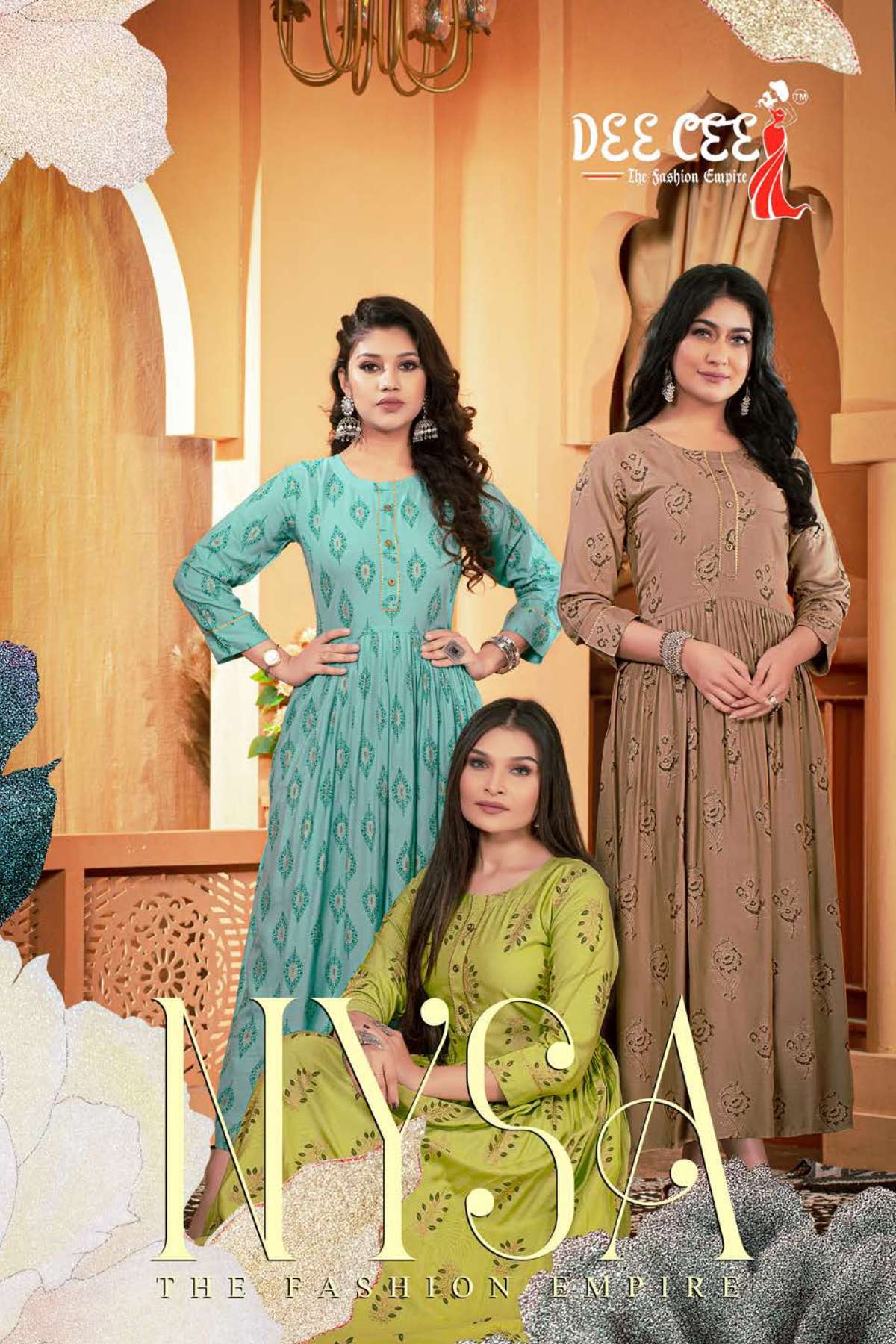 DEE CEE NYSA FULL FLARED LONG KURTI WITH GOTTA PATTI BUTTON PATTI WHOLSELAR AND DELAR