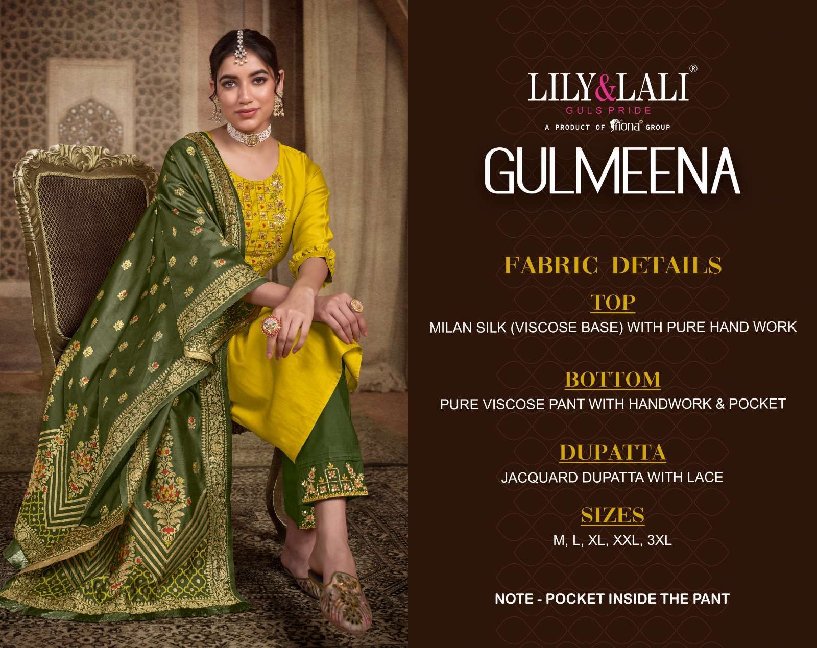 GULMEENA TOP WITH BOTTOM AND DUPATTA FABRIC COTTON AND HAND WORK MILAN SILK BY LILY & LALI WHOLSALER...