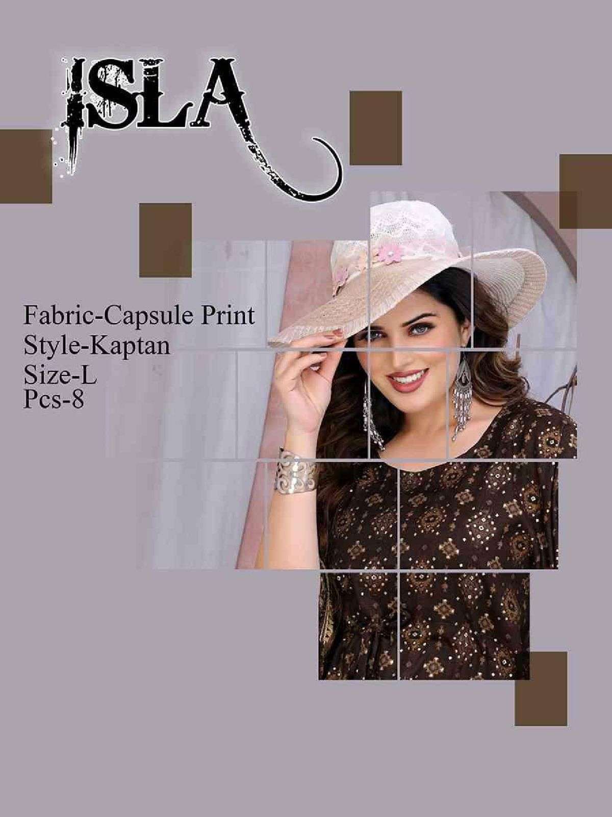 ISLA BY TRANDY BRAND HEAVY CAPSULE PRINT KAPTAN STYLE KURTI WHOLESALER AND DEALER 