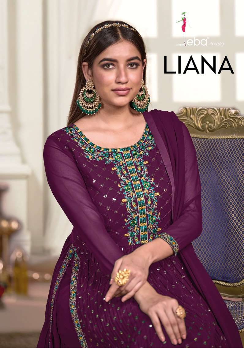 LIANA BLOOMING GEORGETTE NAYRA CUT EMBROIDERY WORK KURTI WITH PLAZZO AND NAZMIN DUPATTA BY EBA LIFES...