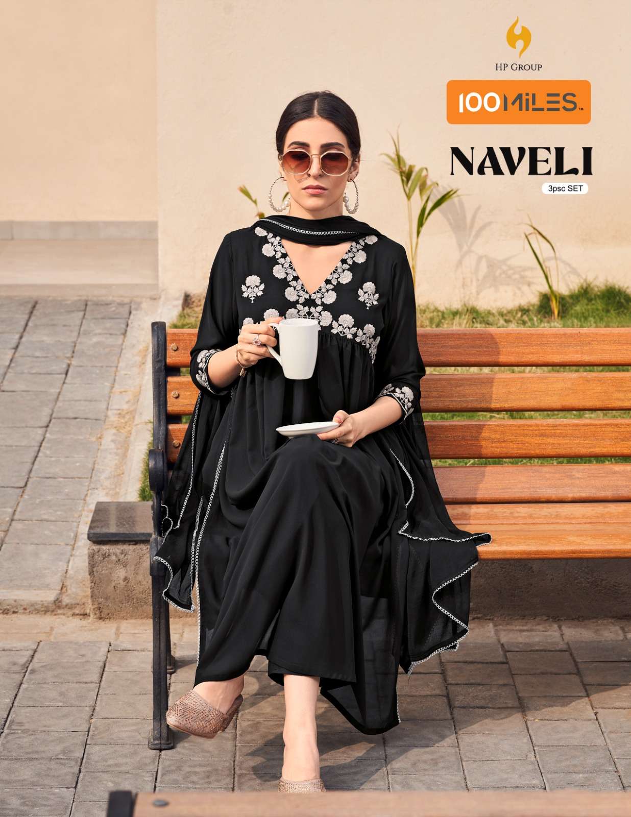 NAVELI PREMIUM GEORGETTE EMBROIDERED ALIA CUT KURTI PANT AND CHIFFON DUPATTA BY 100MILES WHOLESALER ...