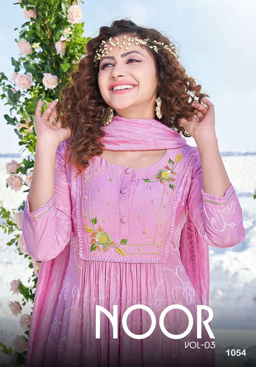 NOOR VOL 3  NYRA CUT CHAISTICH KURTI WITH PANT AND DUPATTA WHOLESALER AND DEALER