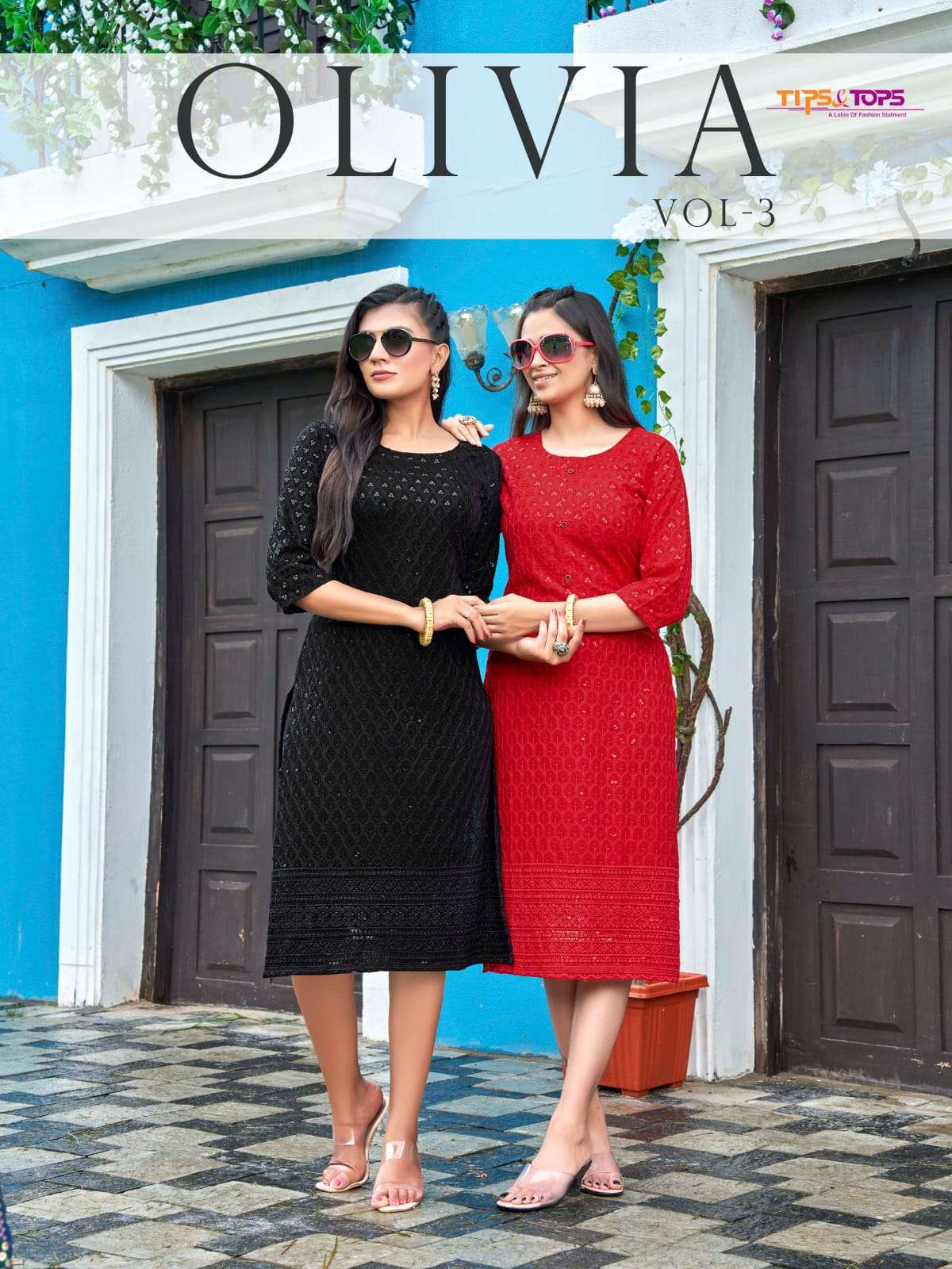 OLIVIA VOL 3 BY TIPS & TOPS BRAND HEAVY RAYON CJIKEN KURTI WHOLESALER AND DEALER 