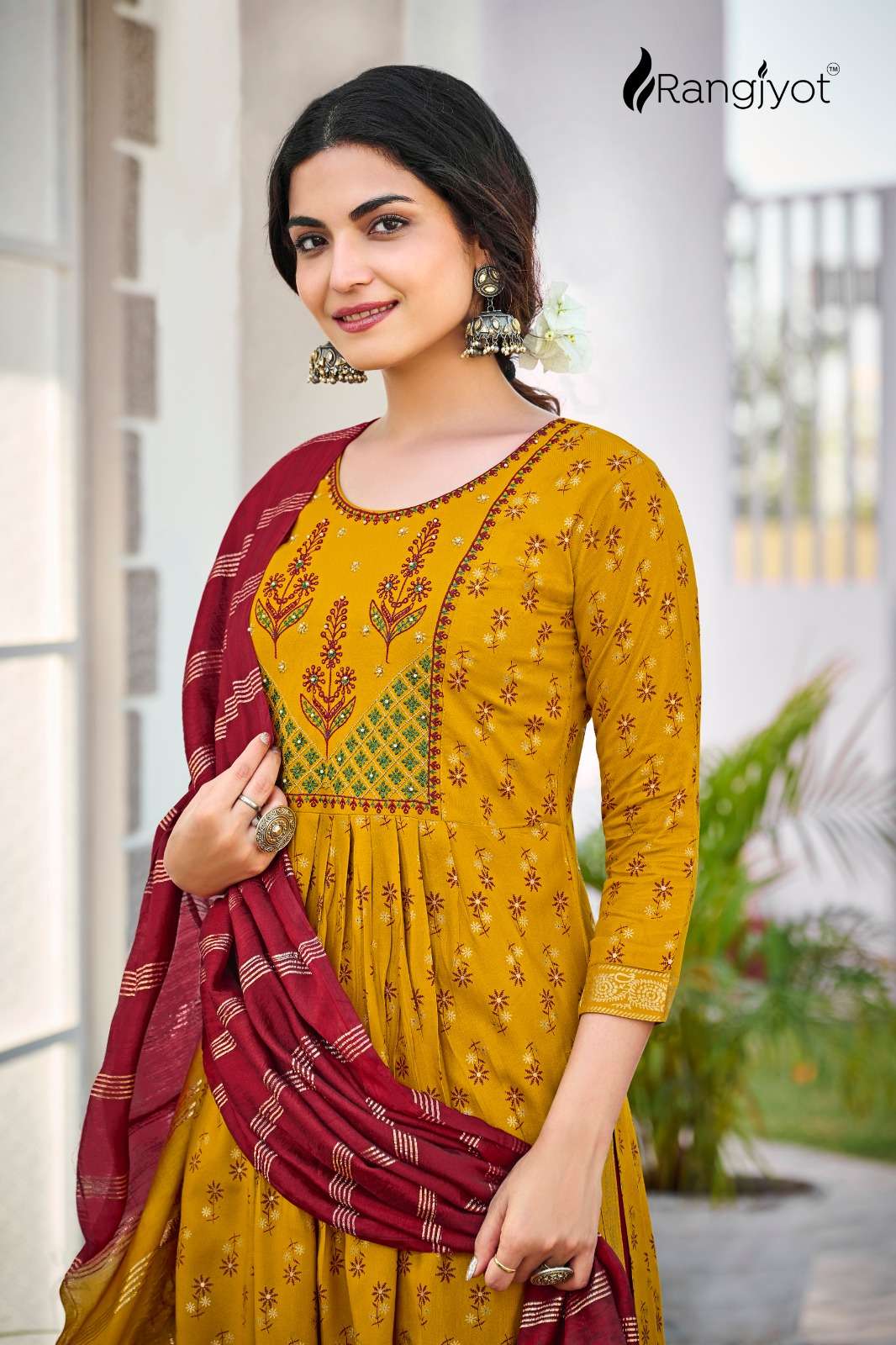 RANGMANCH VOL 2 HEAVY RAYON 14 KG GOLD PRINT EMBROIDARY AND HANDWORK KURTI WITH PANT AND CHANDERI DU...