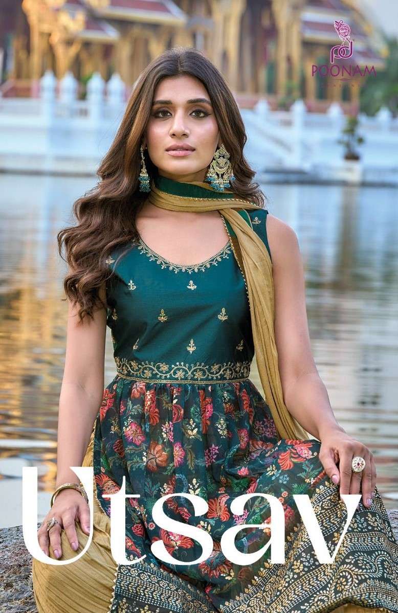 UTSAV BY POONAM DESIGNER  GEORGET KURTI WITH SANTOON PANT AND DUPATTA WHOLESALER AND DEALER 