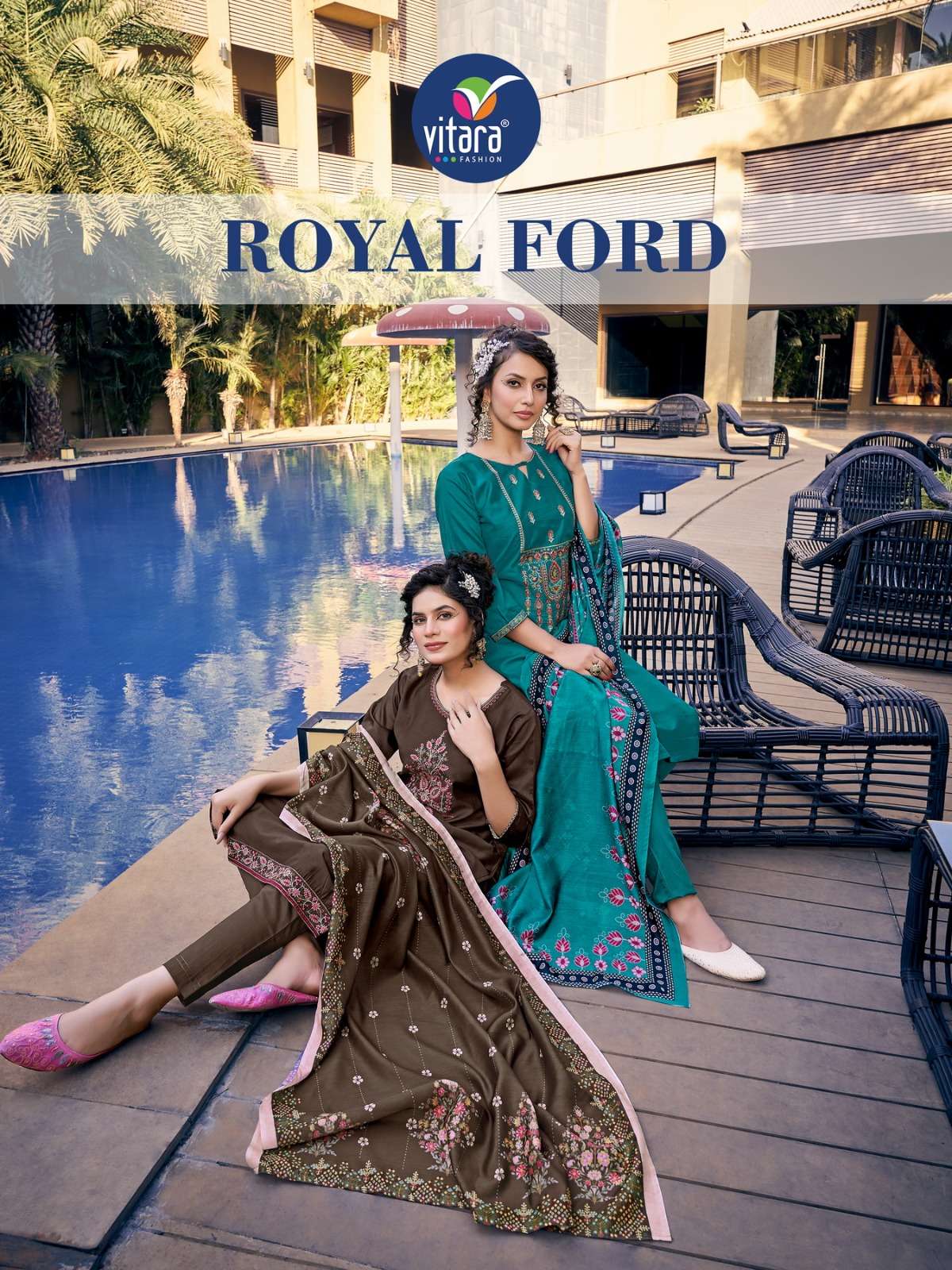 VITARA FASHION ROYAL FORD VISCOS KURTI WITH PANT AND DIGITAL PRINT DUPATTA WHOLESALER AND DEALER 