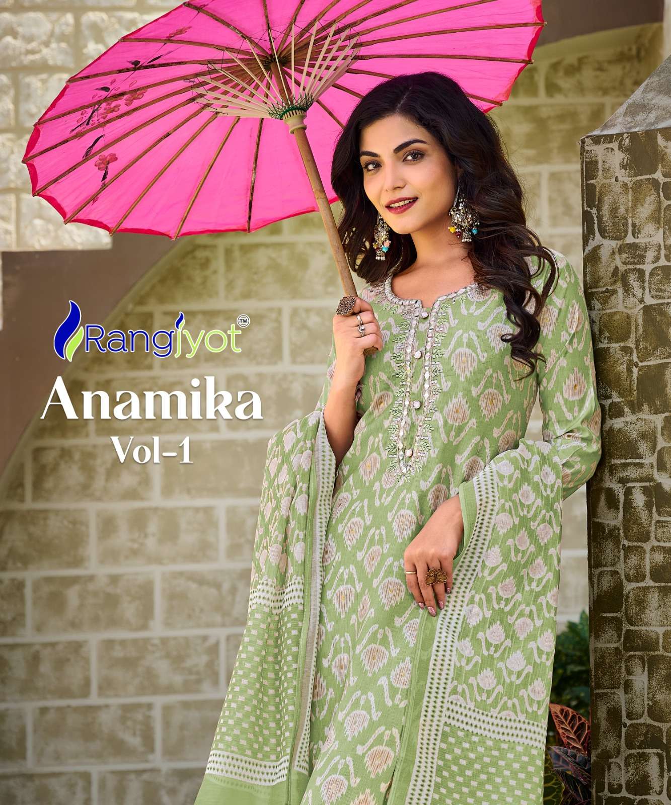 ANAMIKA CHANDERI MODAL SILK HANDWORK KURTI WITH PANT AND CHANDERI MASLINE DUPATTA BY RANGJYOT WHOLES...