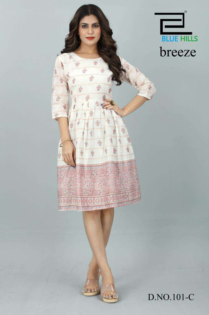 BREEZE PREMIUM  MUL COTTON PRINTED SHORT KURTI WITH COTTON INNER BY BLUE HILLS WHOLESALER AND DEALER