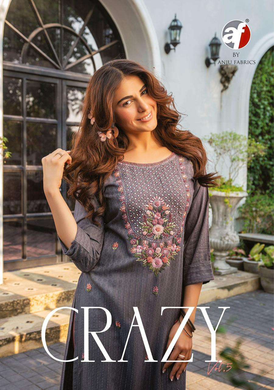 CRAZY VOL 5 HEAVY VISCOSE RAYON 20KG KATHA WITH HEAVY KNOT WORK KURTI BY AF BRAND WHOLESALER AND DEA...