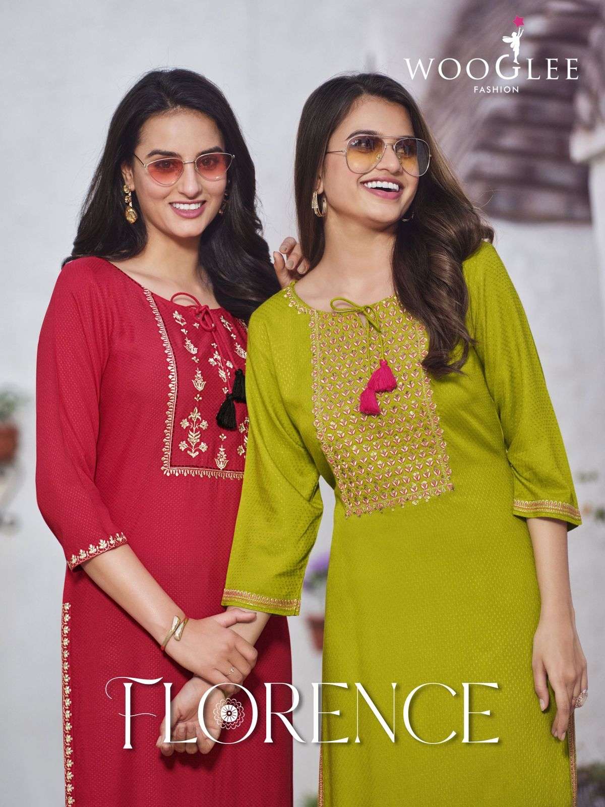 FLORENCE RAYON BUTI EMBROIDERY AND HANDWORK KURTI BY WOOGLEE BRAND WHOLESALER AND DEALER