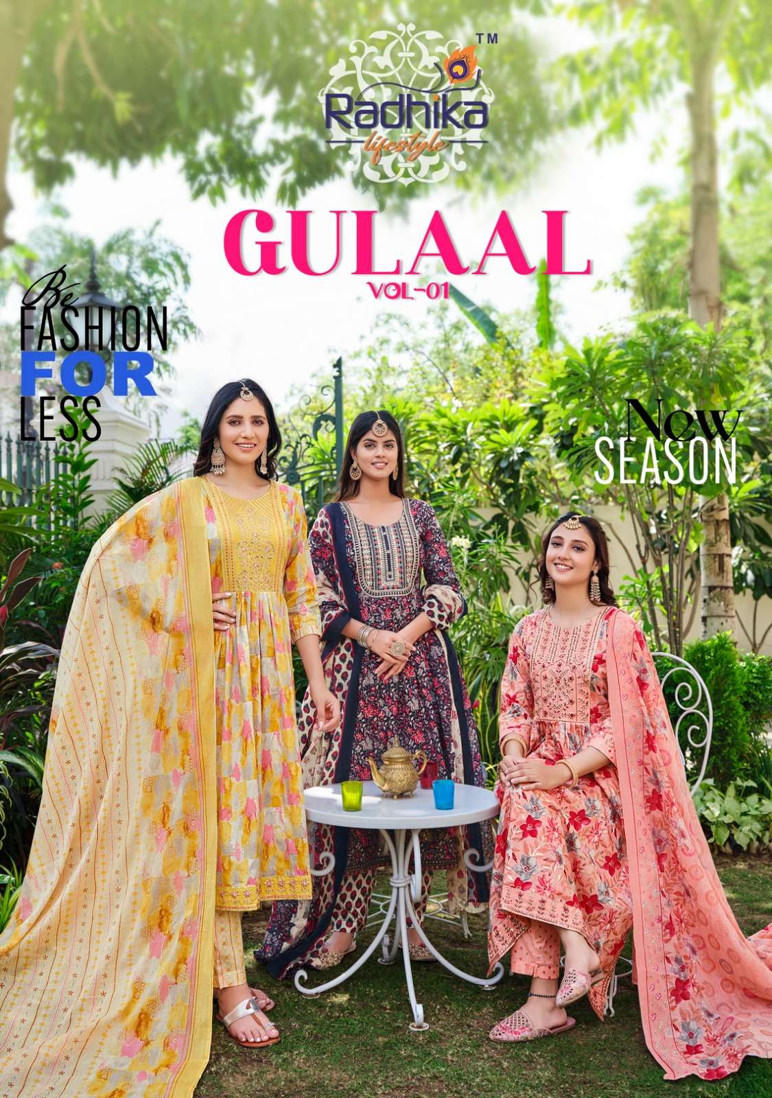 GULAL VOL 1 PURE COTTON 60 60 PRINT NAYRA CUT KURTI WITH PANT AND MAL COTTON DUPATTA BY RADHIKA LIFE...