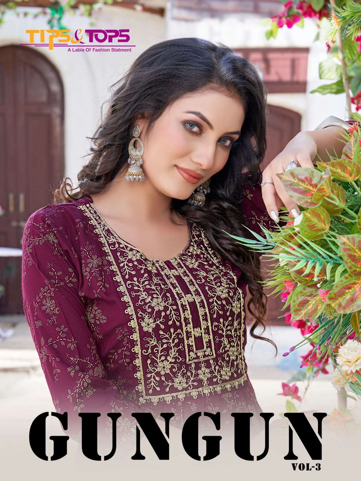 GUNGUN VOL 3 RAYON SLUB 14KG PRINT HEAVY EMBROIDERY KURTI WITH PANT AND CHINON DUPATTA BY TIPS AND T...