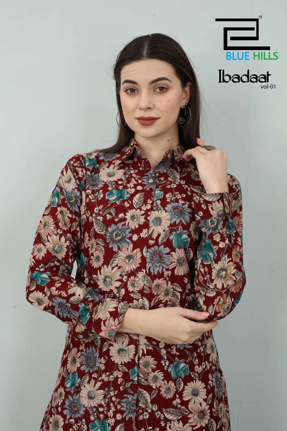 IBADAAT PREMIUM RAYON PRINTED TOP WITH PLAIN BOTTOM CO-ORD SET BY BLUE HILLS WHOLESALER AND DEALER