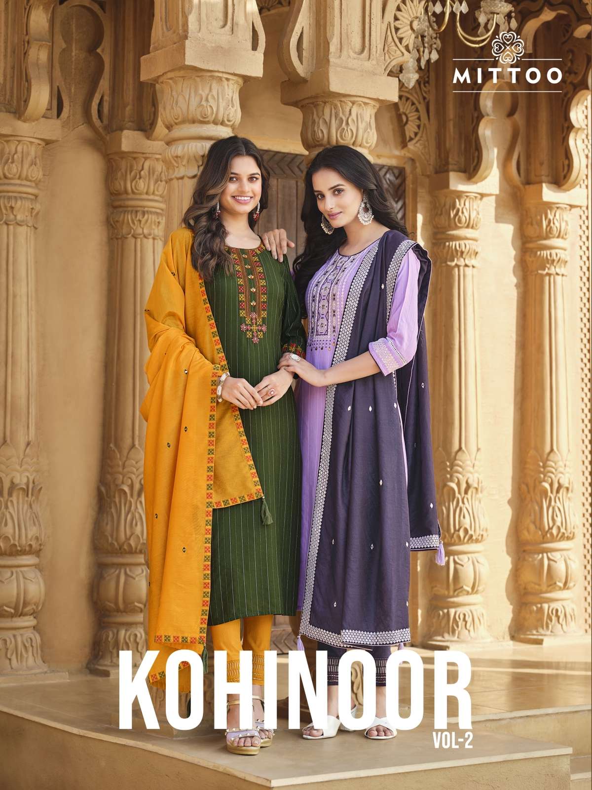 KOHINOOR VOL 2 RAYON LUREX WEAVING EMBROIDERY AND HAND WORK KURTI WITH COTTON SLUB LYCRA PANT AND CH...