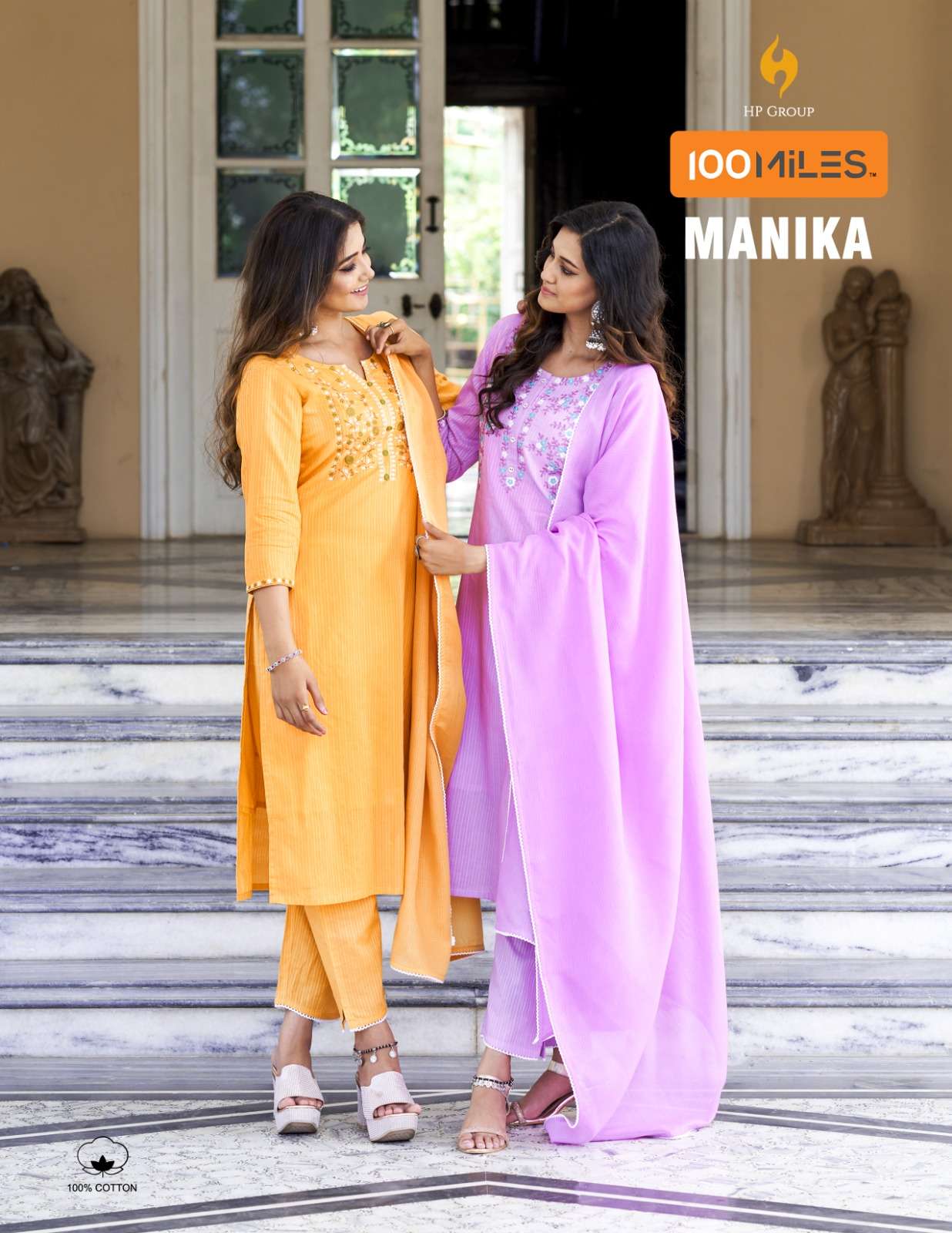 MANIKA PURE COTTON DOBBY FANCY EMBROIDERY WORK KURTI  WITH PANT AND DUPATTA BY 100MILES BRAND WHOLES...