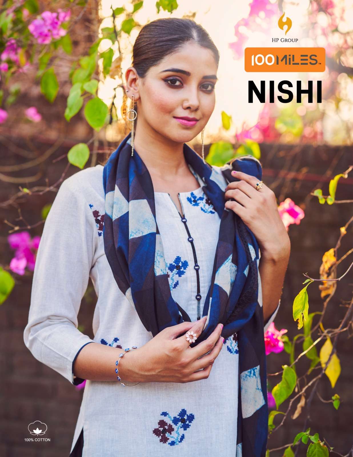 NISHI PURE COTTON FANCY EMBROIDERY WORK KURTI WITH PANT AND PURE COTTON PRINTED DUPATTA BY 100MILES ...