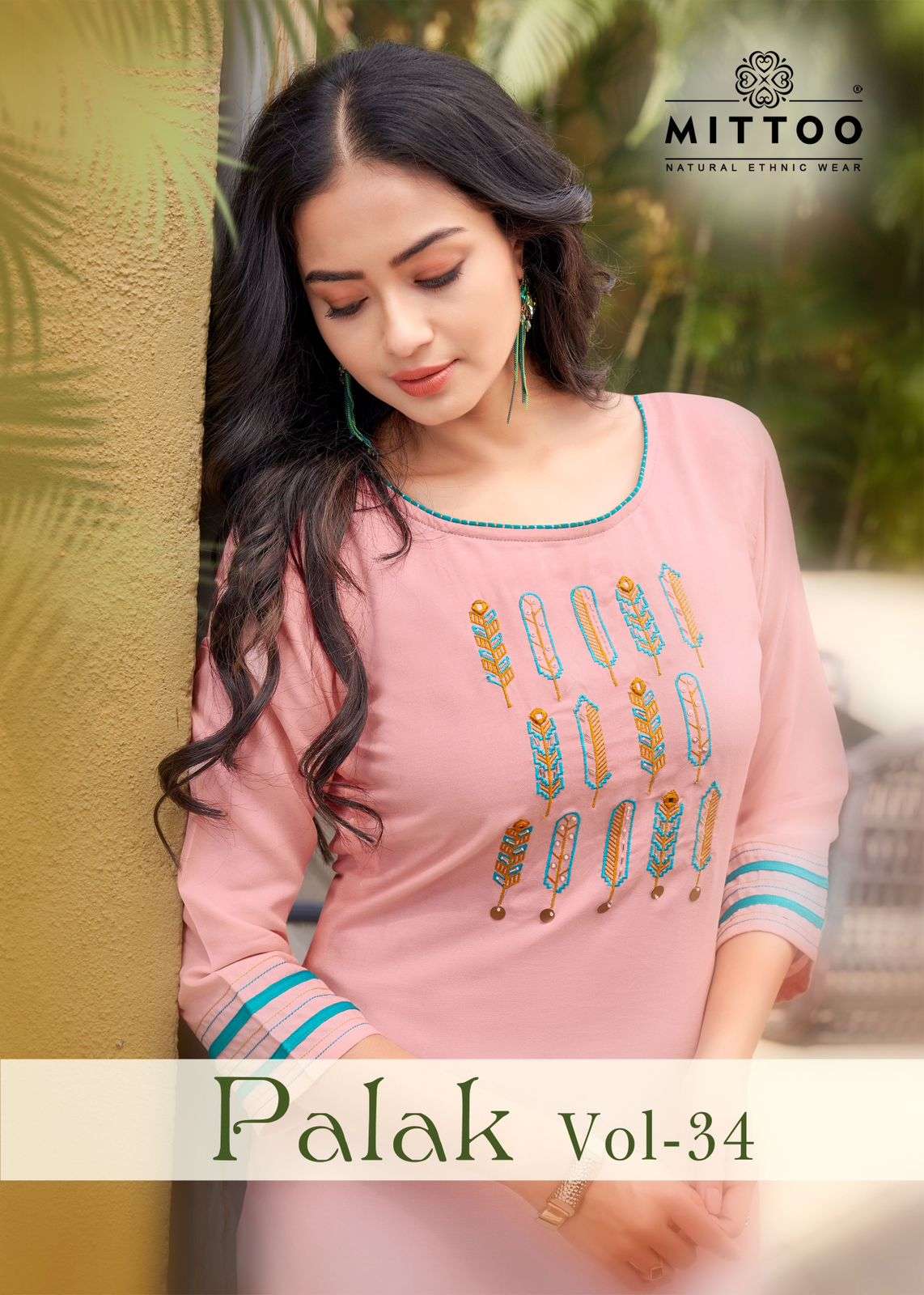 PALAK VOL 34  HEAVY RAYON EMBROIDERY WORK STRAIGHT KURTI BY MITTOO BRAND WHOLESALER AND DELLER