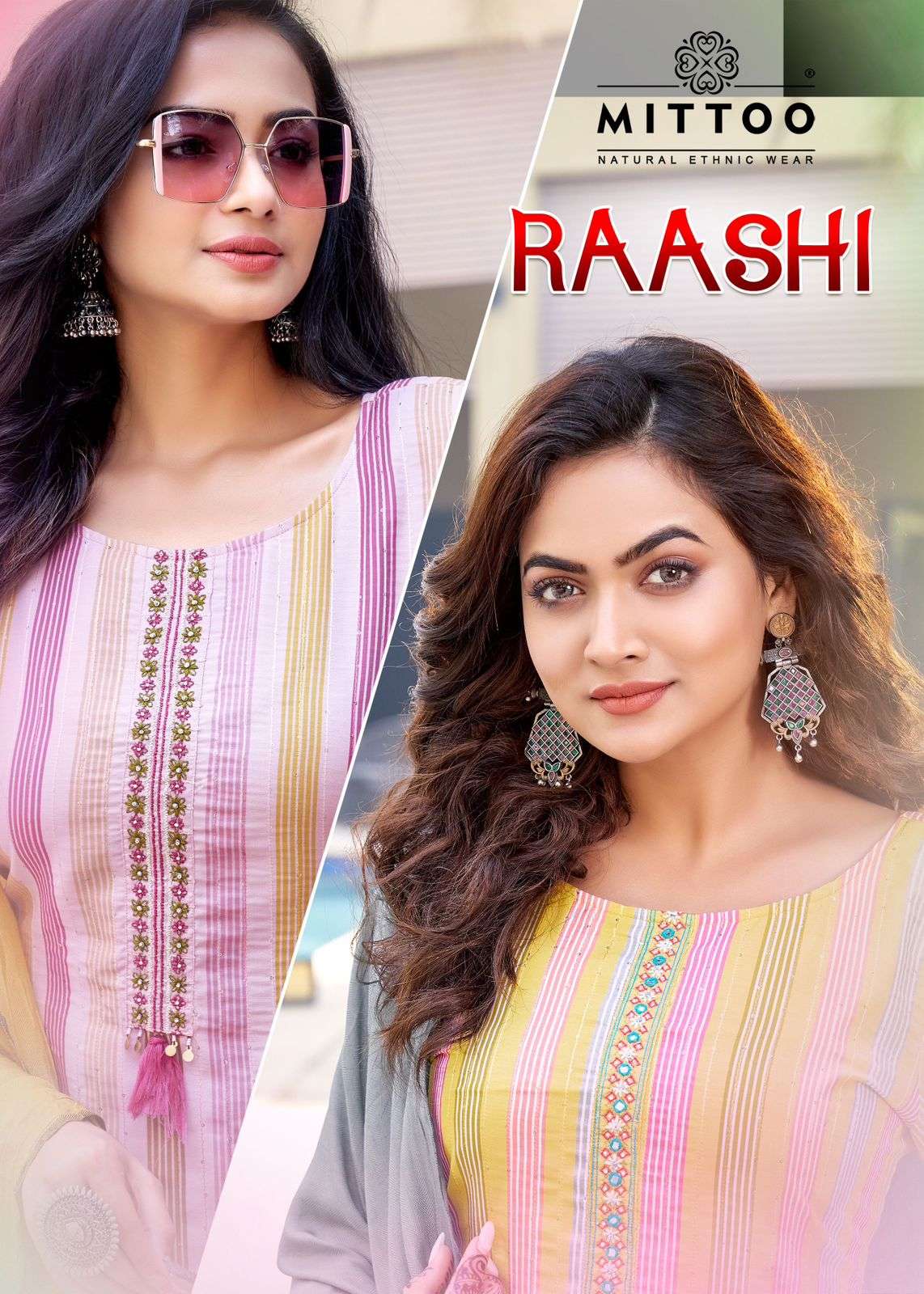 RAASHI MASLIN DIGITAL KURTI WITH  COTTON LYCRA PANT AND VISCOSE WEAVING DUPATTA BY MITTOO BRAND WHOL...