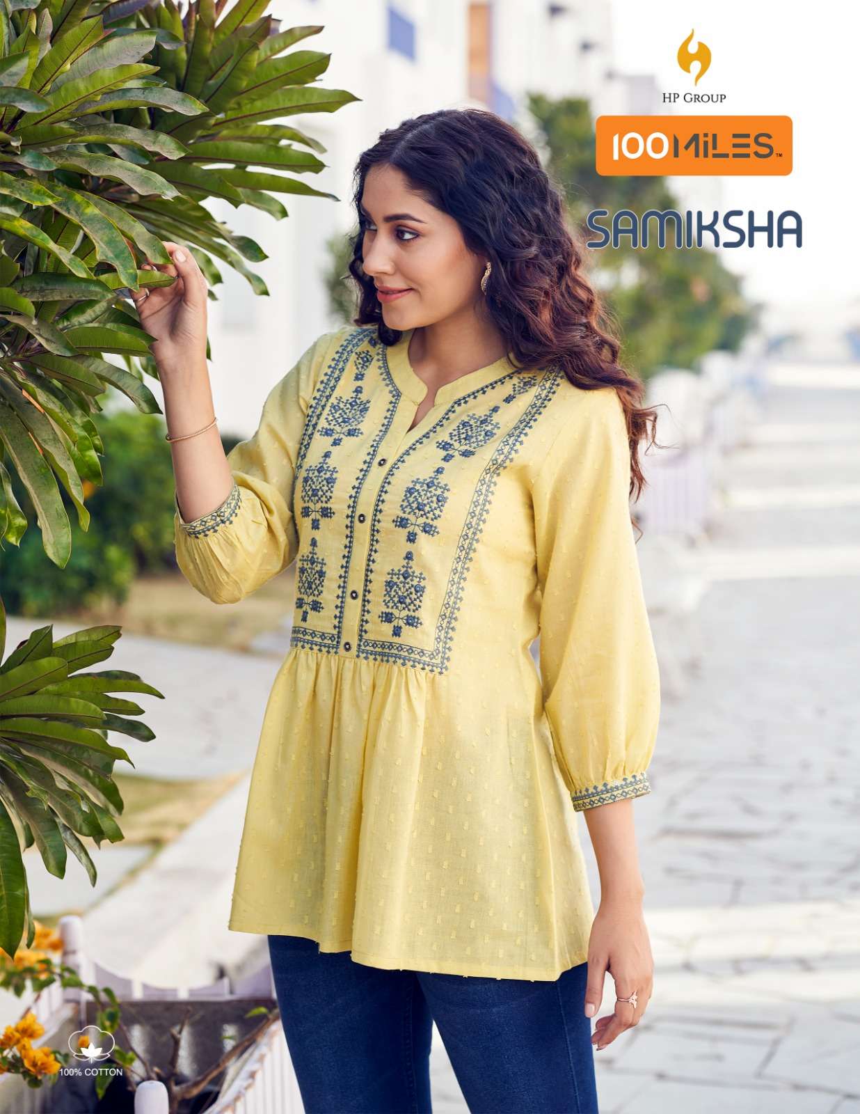 SAMIKSHA PURE COTTON DOBBY EMBROIDERED FANCY TOP BY 100MILES WHOLESALER AND DEALER