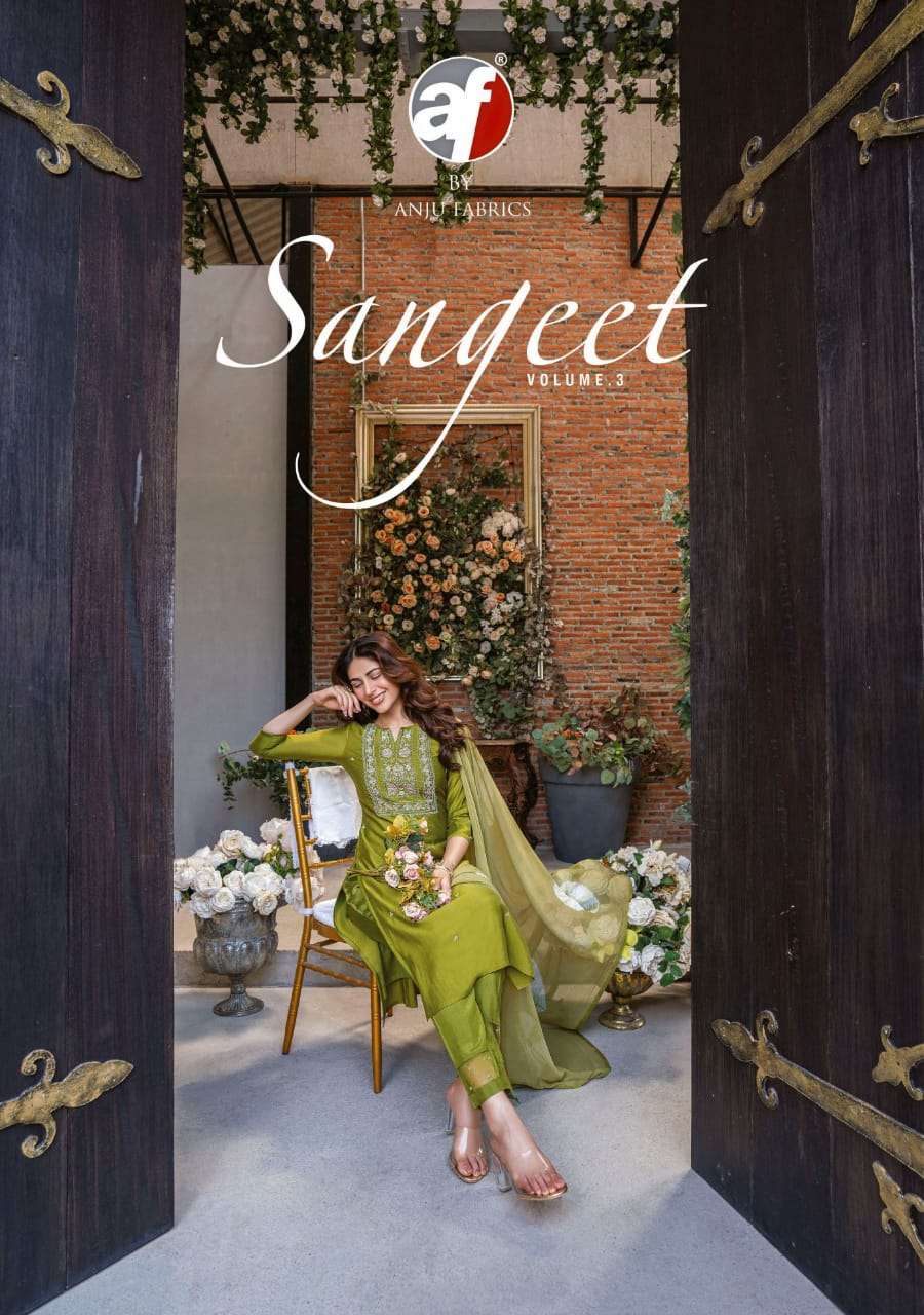 SANGEET VOL 3 VISCOSE MODAL PURE HANDWORK KURTI WITH PANT AND NAZMIN SHIBORI PRINTED DUPATTA BY AF B...