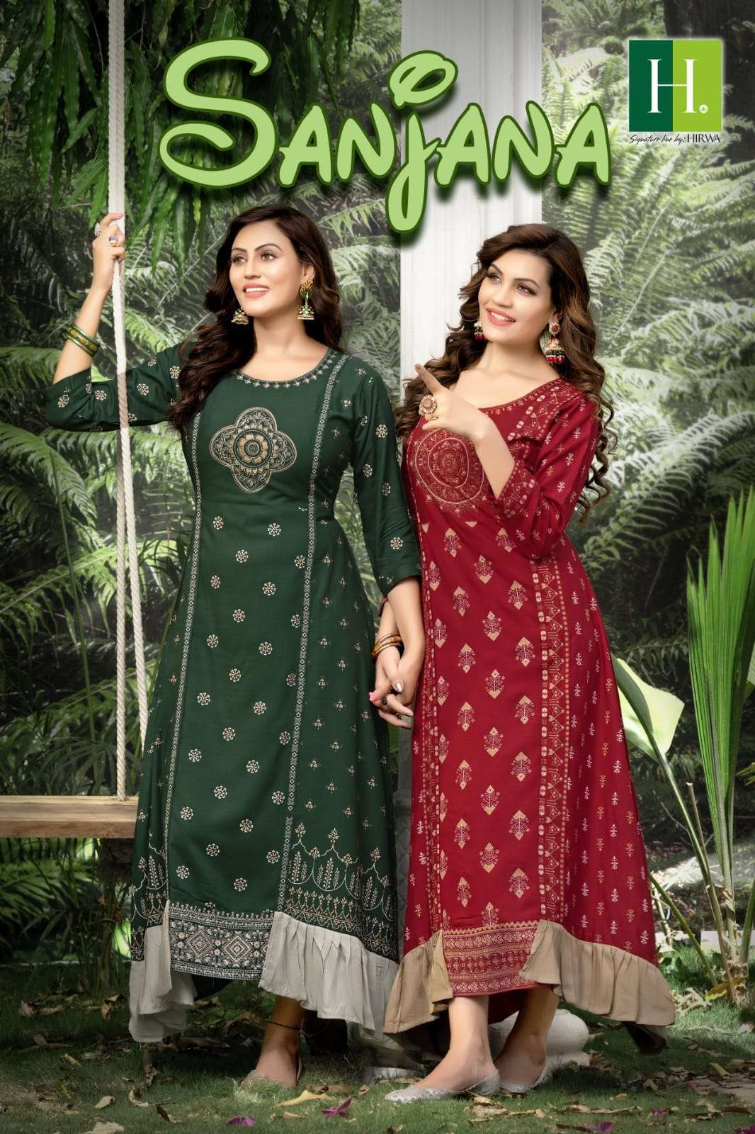 SANJANA HEAVY RAYON SLUB PRINTED SHRUG STYLE KURTIS BY H DOT BY HIRWA BRAND WHOLESALER AND DEALER