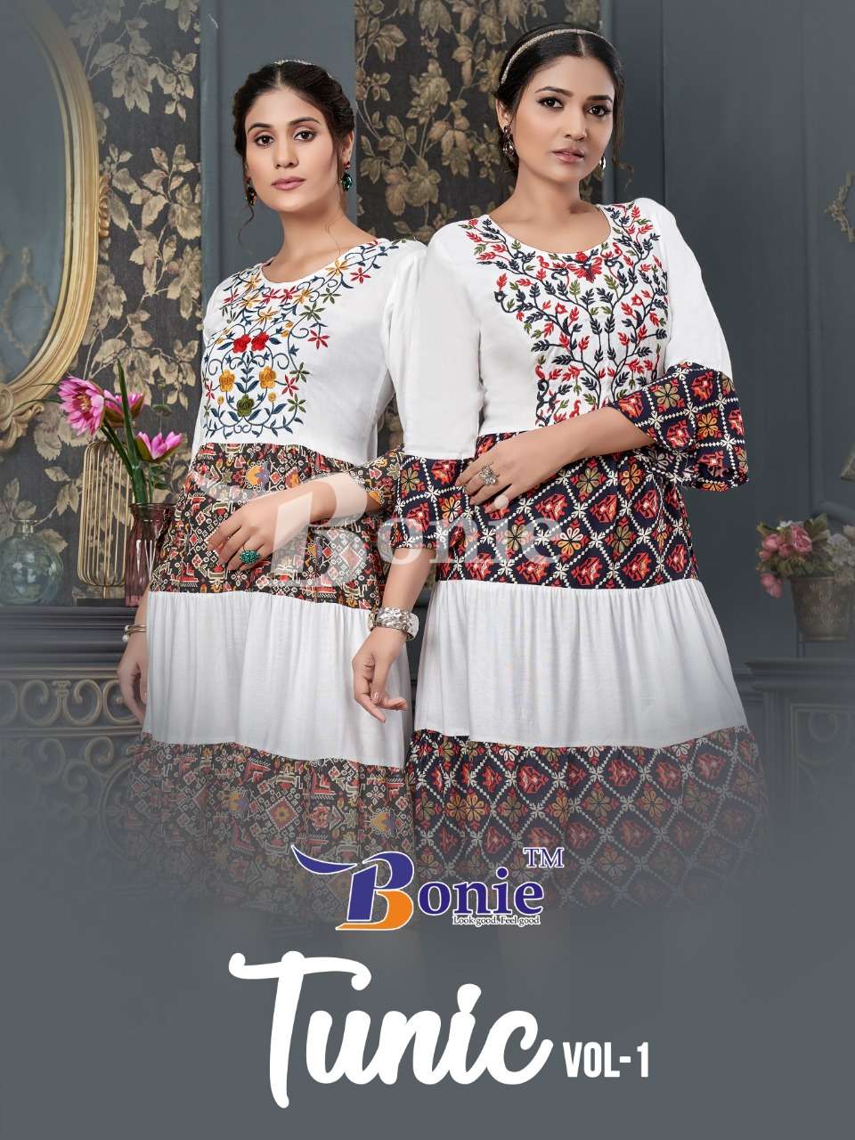 TUNIC TOPS VOL 1 AMZAING RAYON PRINTS EMBROIDERY WORK TOPS AND TUNIC BY BONIE WHOLESALER AND DEALER