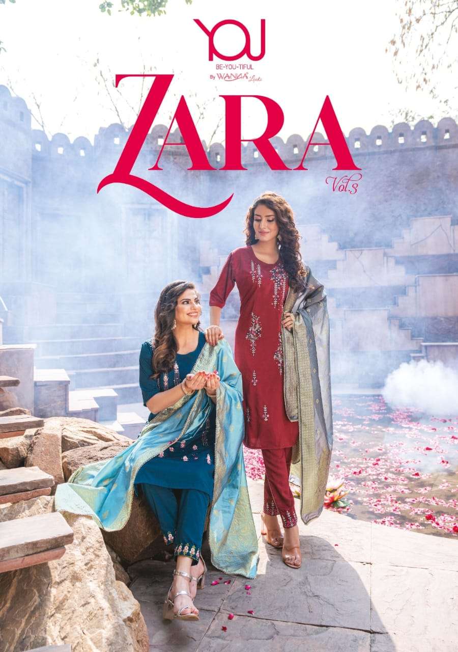 ZARA VOL 3 PURE AND HEAVY CHINON SILK SEQUENCE EMBROIDERY WORK KURTI WITH PANT AND BANARASI SILK DUP...