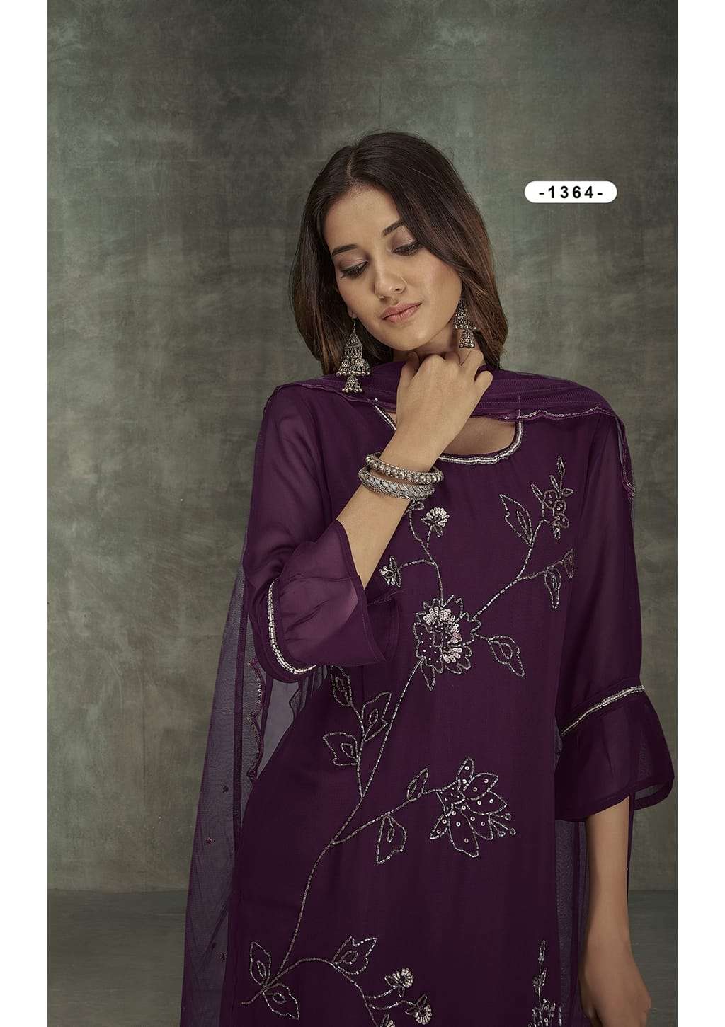 ZIA VOL 2 PURE GEORGETTE HANDWORK KURTI WITH PANT AND NET EMBROIDERED DUPATTA BY S3FOREVER WHOLESALE...