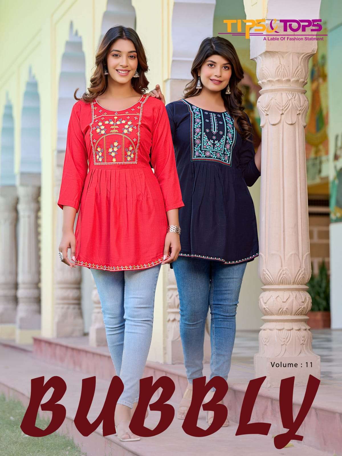 BUBBLY VOL 11  HEAVY REYON SLUB EMBROIDERY WORK FANCY TOP WITH  EXTRAORDINARY PATTERNS BY TIPS AND T...