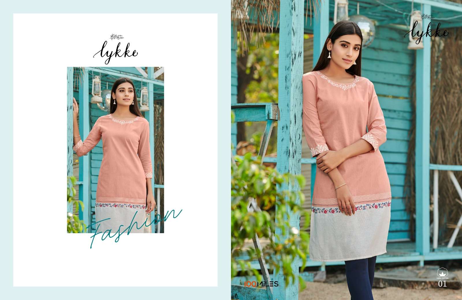 LYKKE DESIGNER PURE COTTON EMBROIDERED KURTI BY 100MILES BRAND WHOLESALER AND DEALER