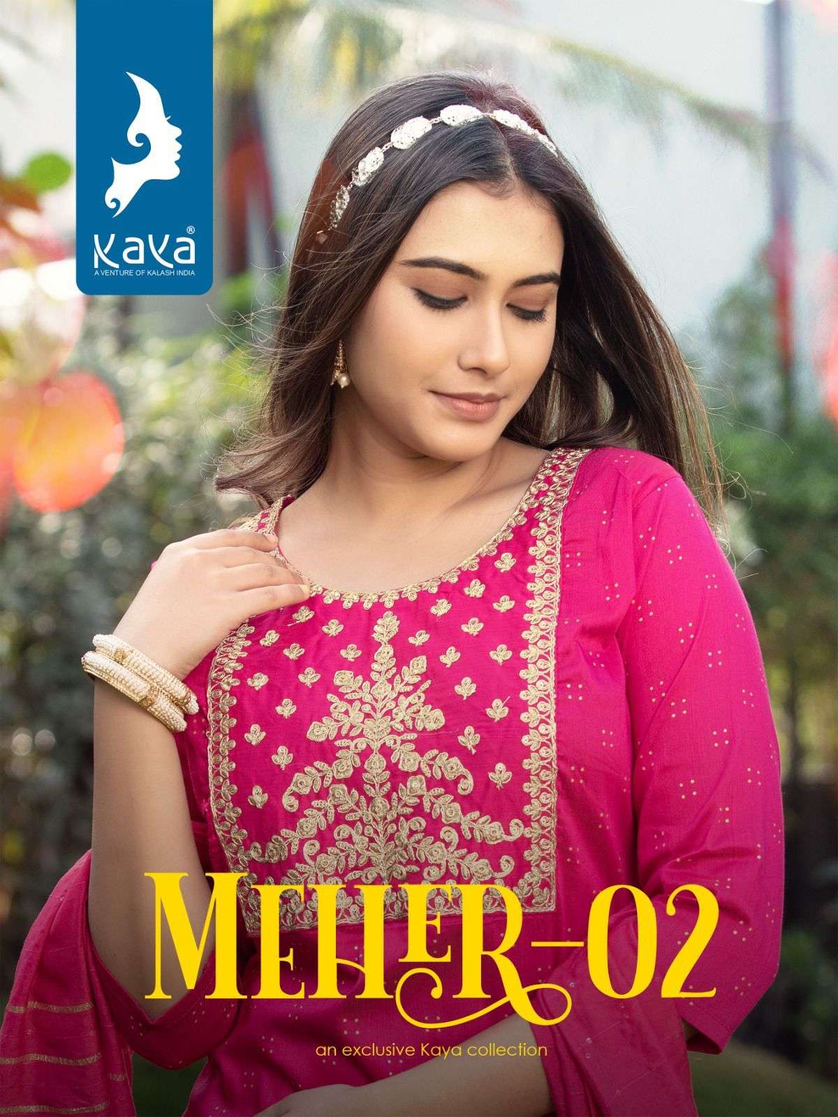 MEHER VOL 2  PURE SILKY SLUB FANCY WORK KURTI WITH PANT AND SEQUANCE BORDER DUPATTA BY KAYA KURTI BR...