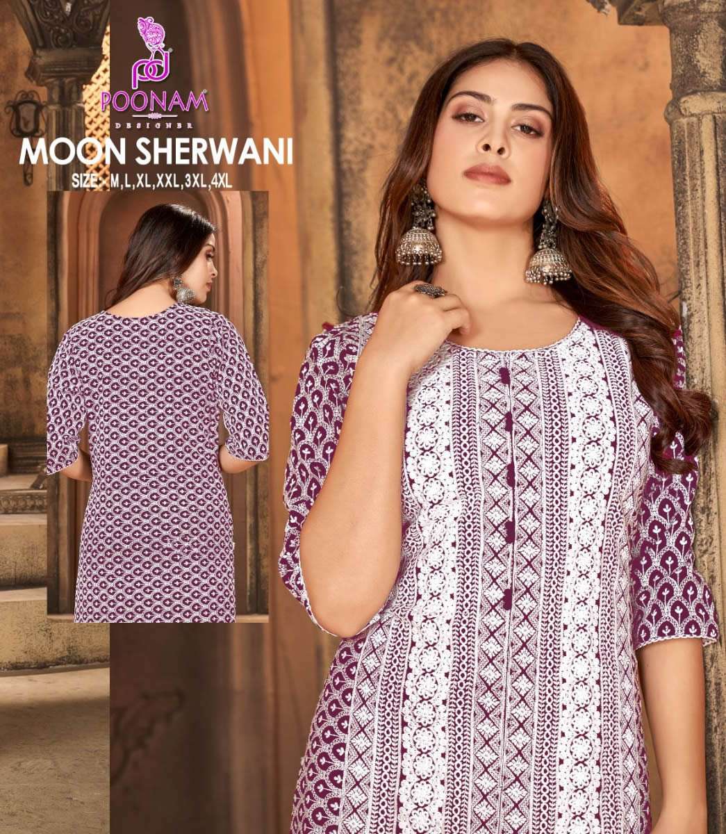 MOON SHERWANI HEAVY QUALITY RAYON SCHIFFLI WORK SHERWANI STYLE KURTA BY POONAM DESIGNER BRAND WHOLES...