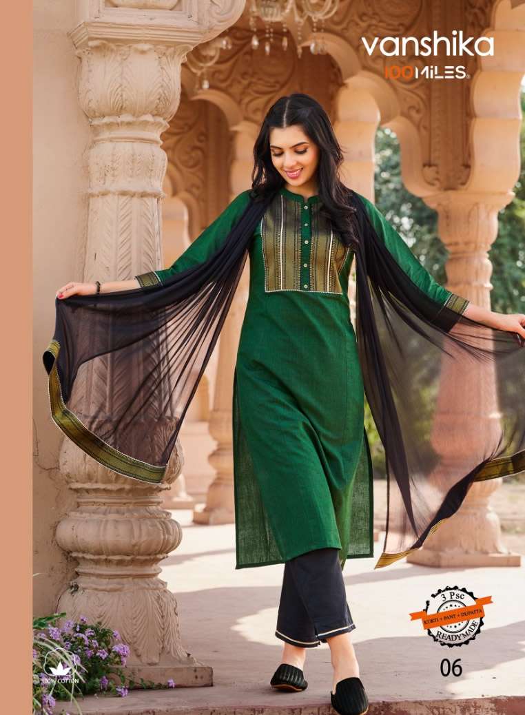 VANSHIKA PURE COTTON FANCY LACEWORK KURTI WITH PANT AND DUPATTA BY 100MILES BRAND WHOLESALER AND DEA...