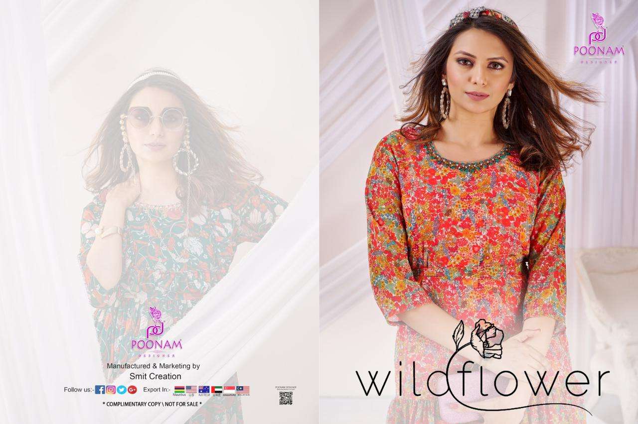 WILD FLOWER SOFT GEORGETTE DIGITAL PRINT WITH NACK HANDWOK TUNIC OR TOP BY POONAM DESIGNER BRAND WHO...