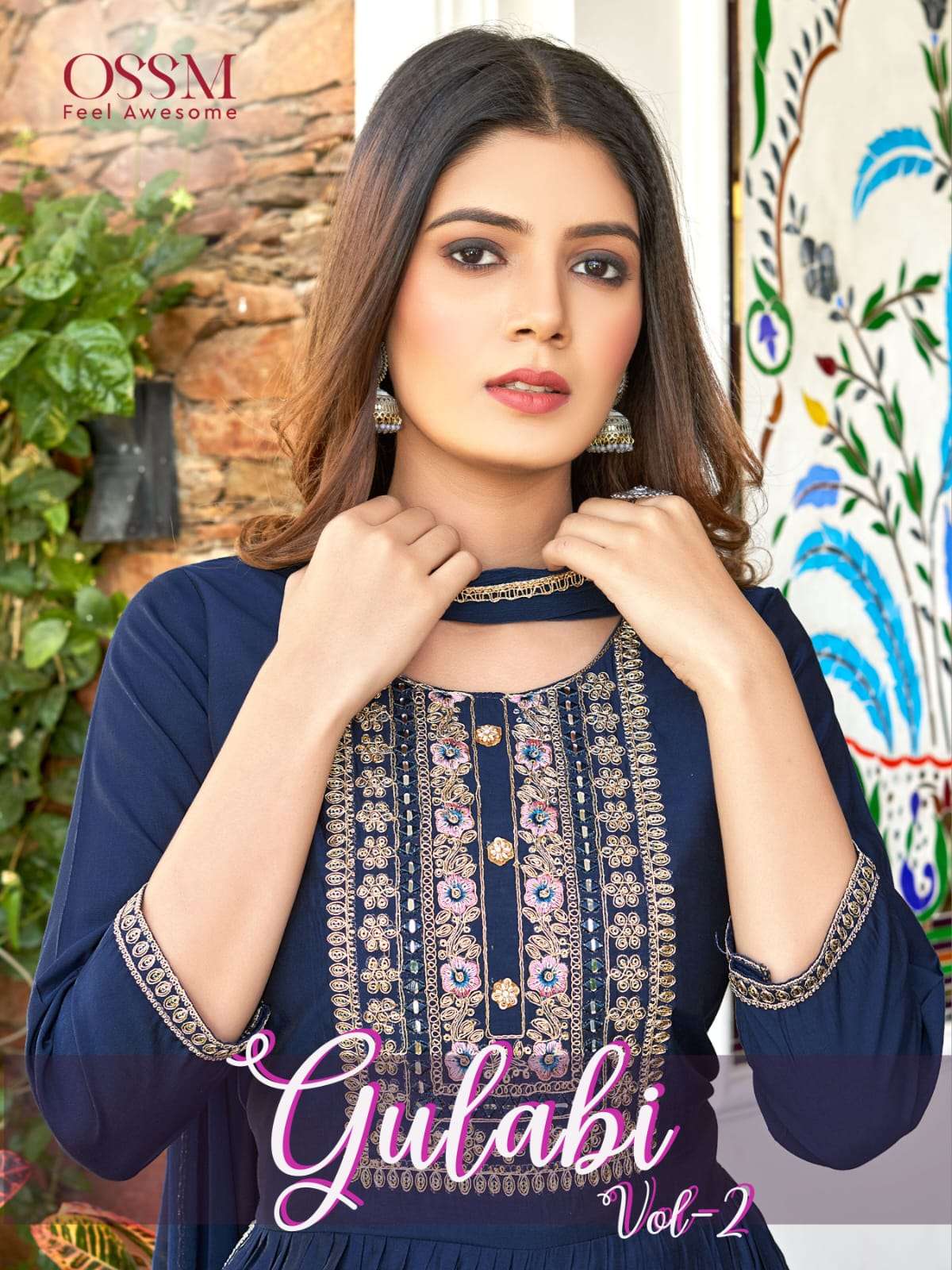 GULABI VOL 2 VISCOSE ROMAN SILK HEAVY EMBROIDERIED NAYRA CUT KURTI WITH PANT AND CHINNON DUPATTA BY ...