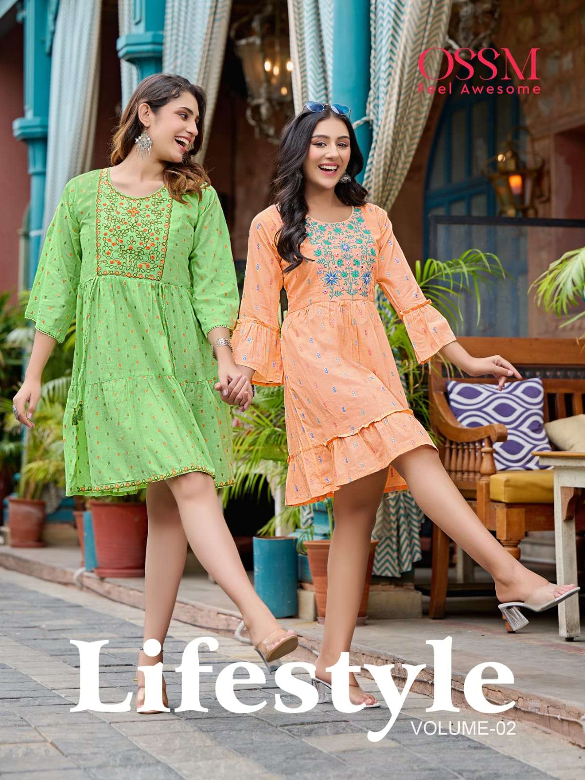 LIFESTYLE VOL 2 PREMIUM COTTON JACQUARD DOBBY HEAVY EMBROIDERY AND LACEWORK FANCY TUNICS  WITH COTTO...