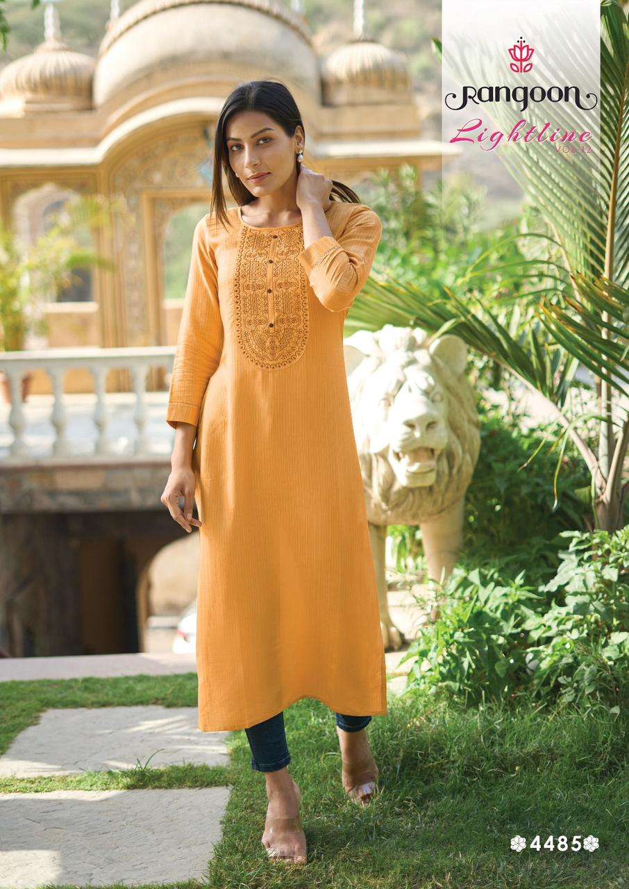 LIGHT LINE VOL 12 FANCY LINING SILK EMROIDERY WORK CASUAL KURTI BY RANGOON BRAND WHOLESALER AND DEAL...