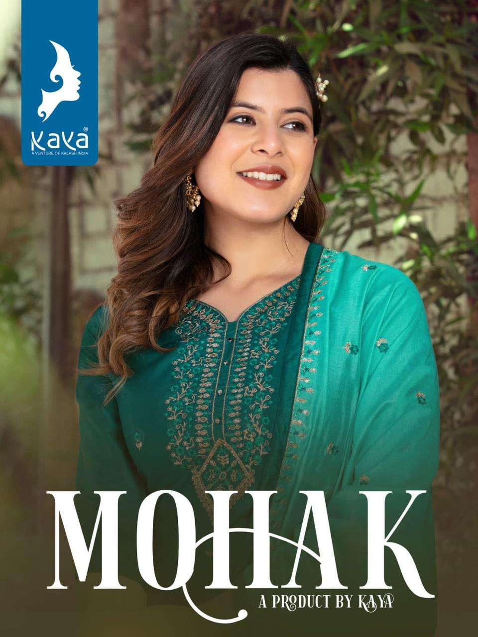 MOHAK CHANDERI EMBROIDERY WORK KURTI WITH PANT AND DUPATTA BY KAYA KURTI BRAND WHOLESALER AND DEALER