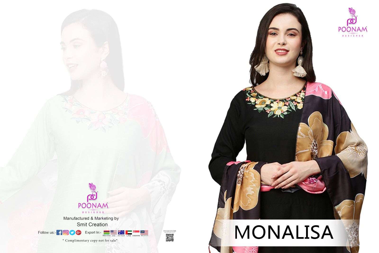 MONALISA COTTON BLEND FABRIC DESIGNER EMBRODERY WORK KURTI WITH PLAZZO AND MUSLIN PRINTED DUPATTA BY...