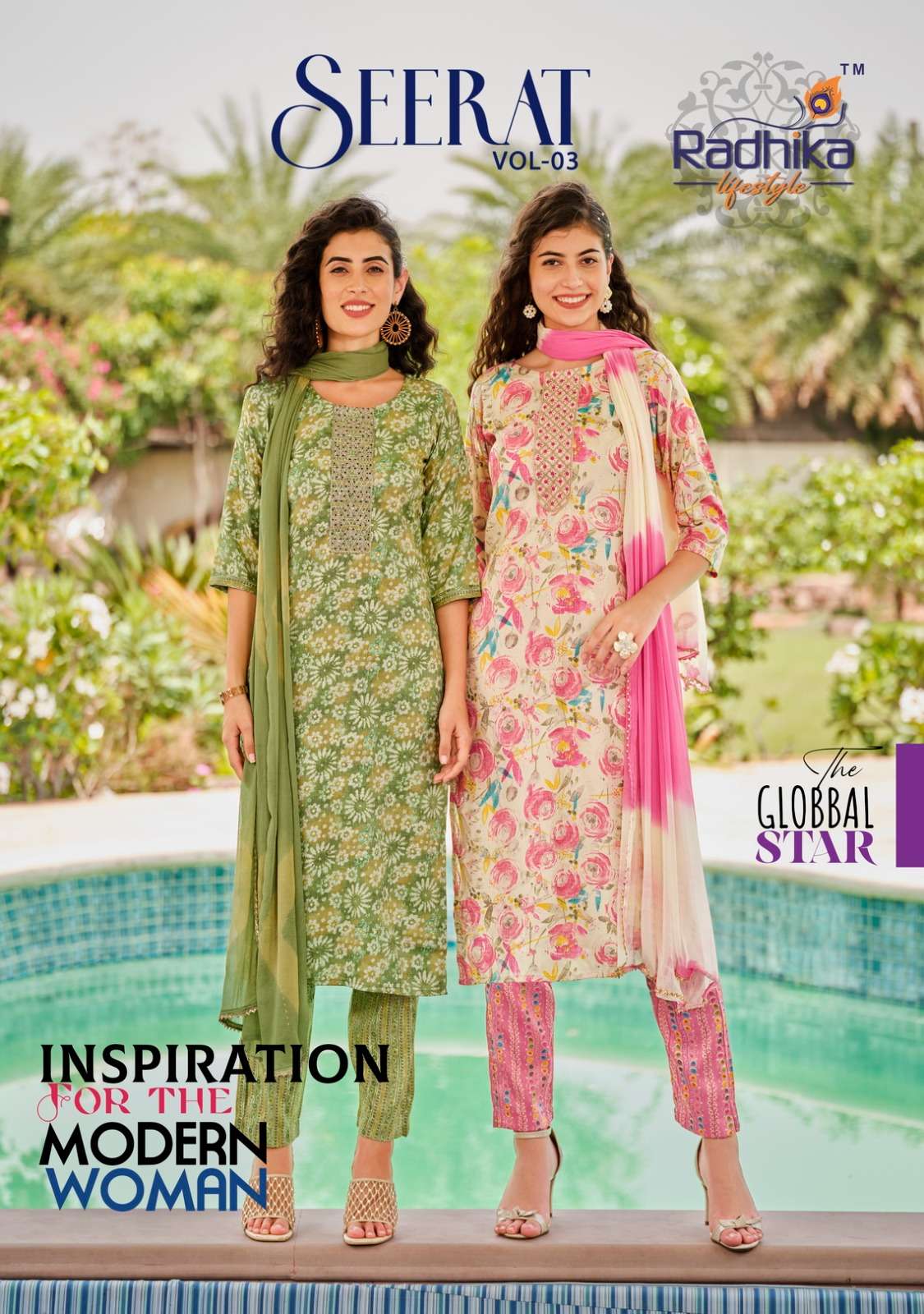 SEERAT VOL 3 REYON CAPSULE FOIL PRINT EMBROIDERY WORK KURTI WITH PANT AND NAZMIN DUPATTA BY RADIKA L...