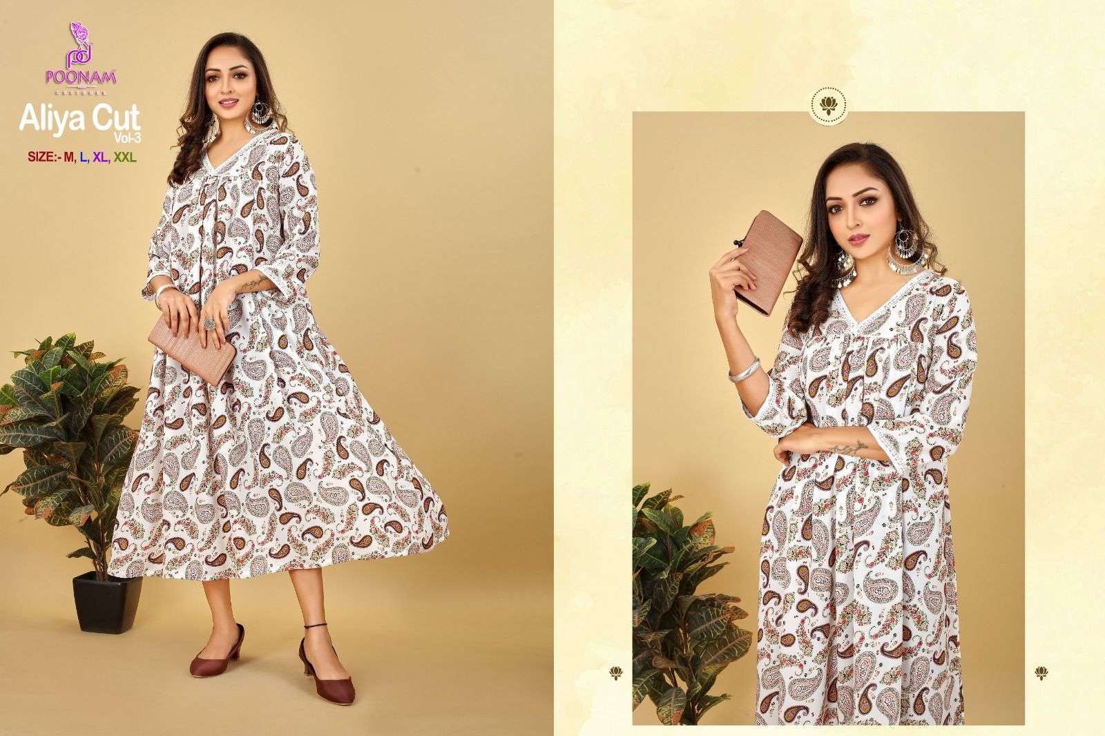 ALIYA CUT VOL 3 IMPORTED VISCOSE RAYON PRINTED DESIGNER LONG KURTI BY POONAM DESIGNER BRAND WHOLESAL...