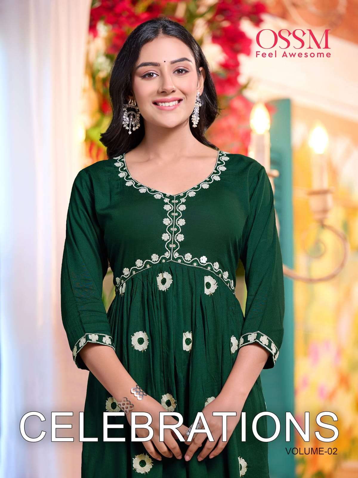 CELEBRATIONS VOL 2 HEAVY REYON 16KG ALIA CUT EMBROIDERY WORK KURTI BY OSSM BRAND WHOLESALER AND DEAL...