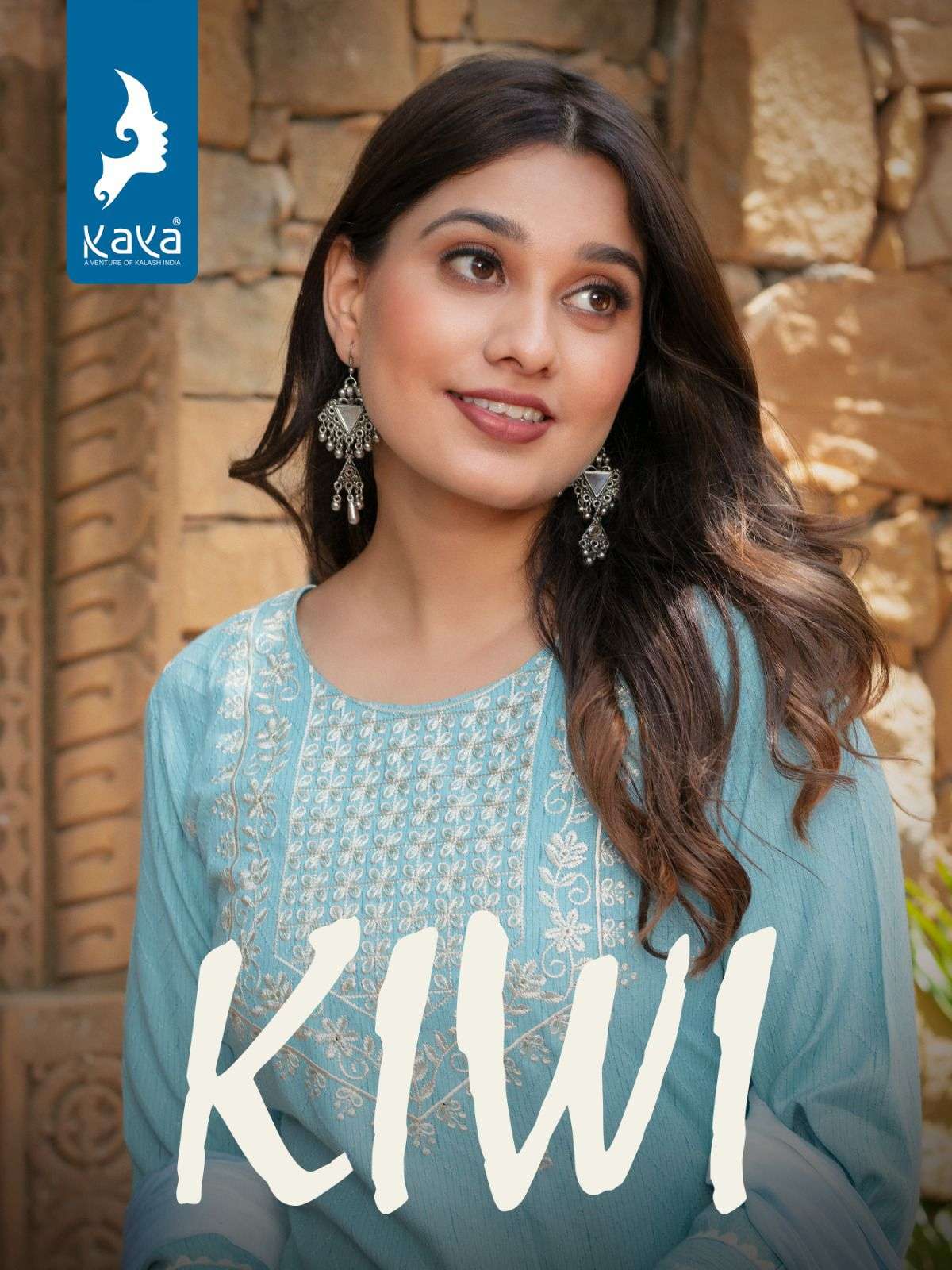 KIWI JACQUARD DOBBY EMBROIDERY WORK KURTI WITH SILK PANT AND NAZMIN SHIBORI DUPATTA BY KAYA KURTI BR...