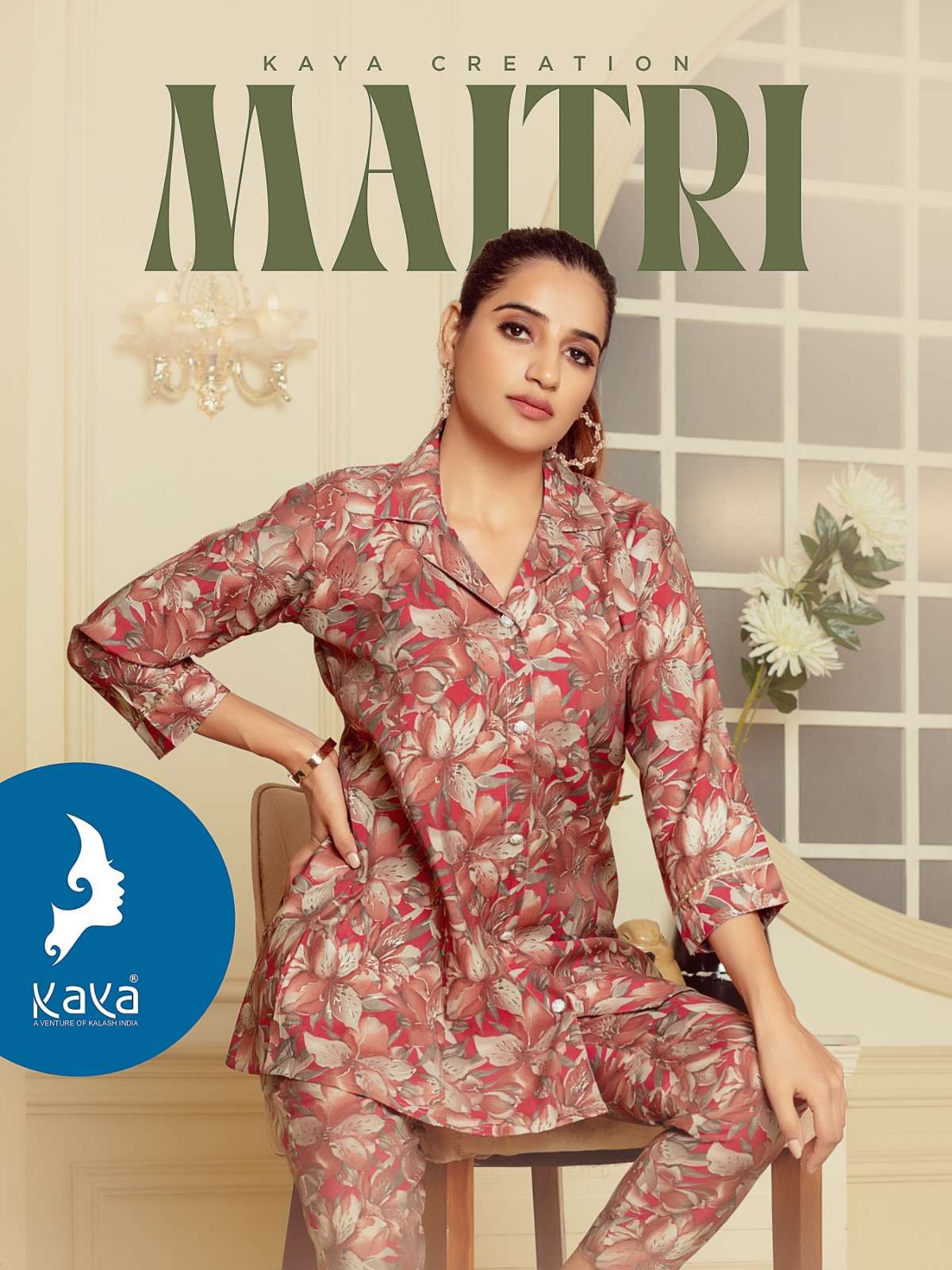 MAITRI CHANDERI MODAL PRINTED STYLISH CO ORD SET BY KAYA KURTI BRAND WHOLESALER AND DEALER