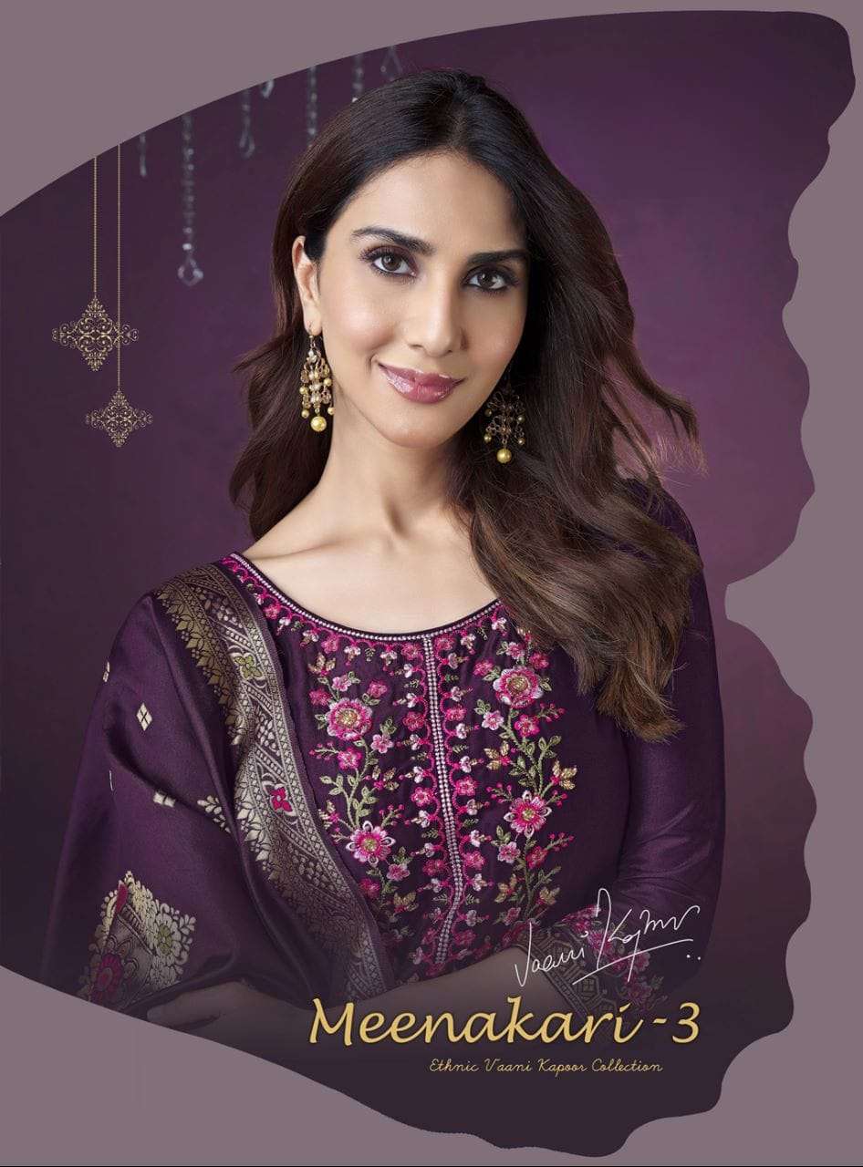 MEENAKARI VOL 3 BEMBERG SILK EMBROIDERY HANDWORK KURTI WITH SILK PANT AND BANARASI  DUPATTA BY S3FOR...