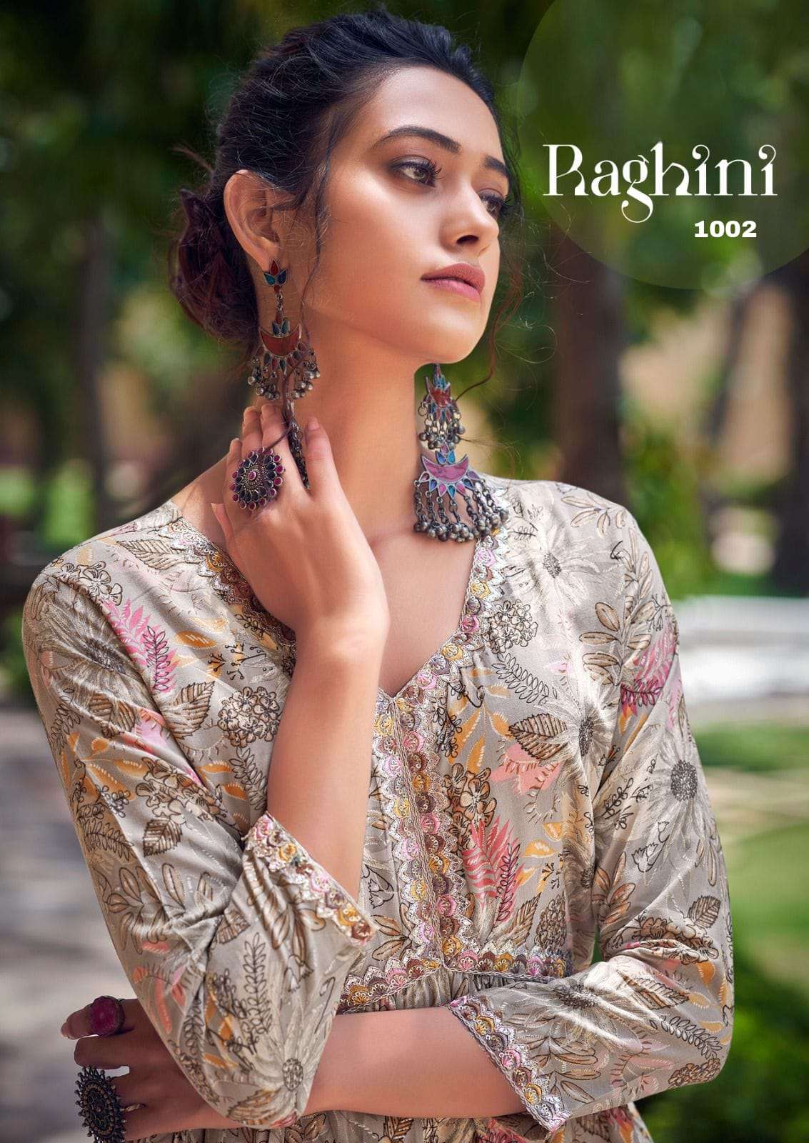 RAGHINI HEAVY REYON PRINT FABRIC WITH EMBROIDERY WORK ALIYA CUT GOWN KURTI BY S3FOREVER BRAND WHOLES...